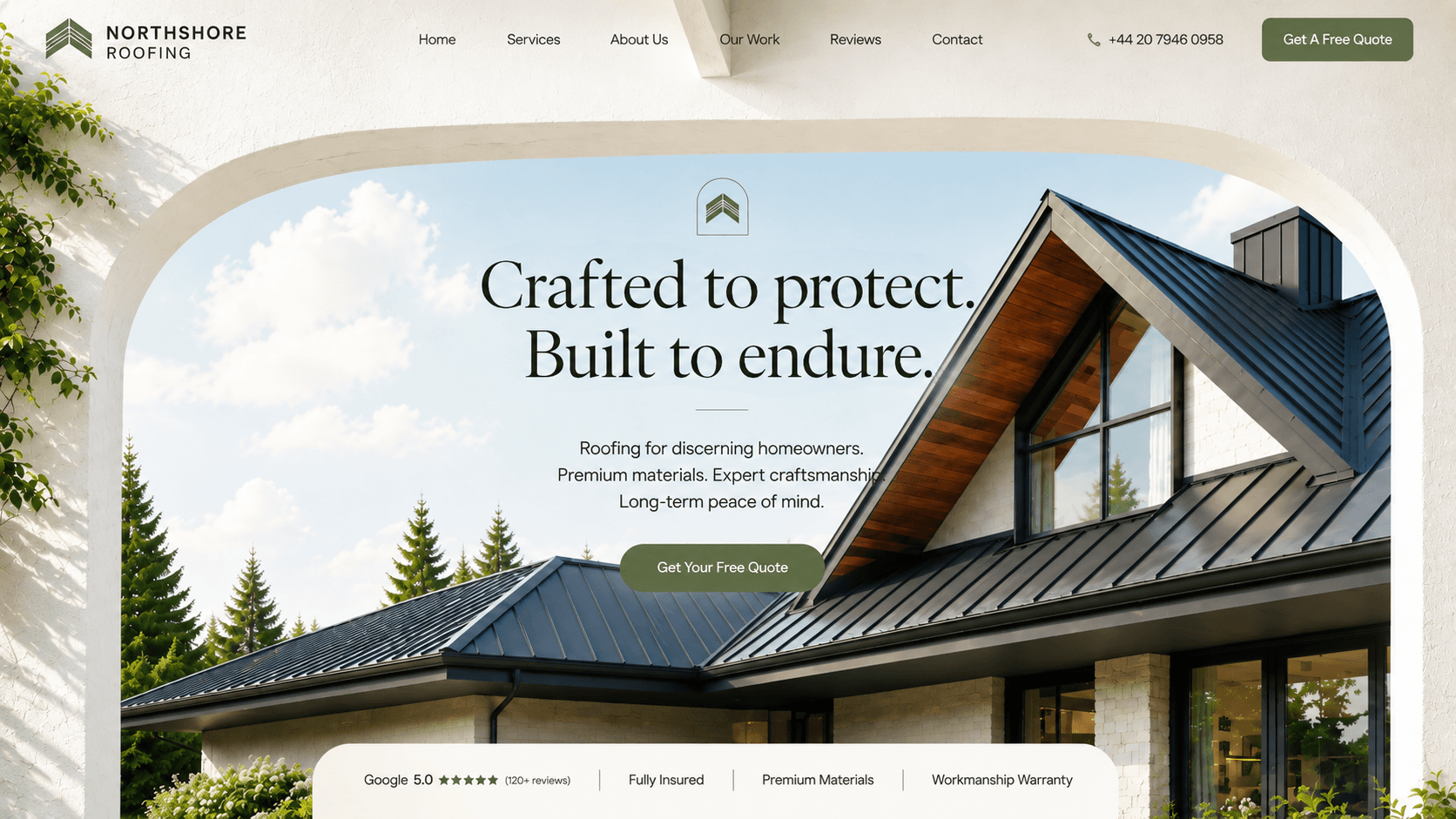 Northshore Roofing homepage desktop screenshot